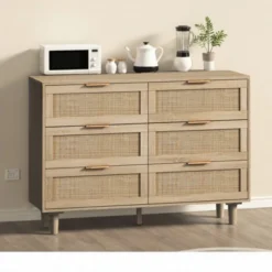 FURNIinspire Dressers 6 Drawers Rattan Storage Cabinet Dresser Organizer For Bedroom, Nursery, Modern Clothes Closet, Brown, 43.31"*15.75"*29.53" -Outdoor Kitchen & Living GUEST aaed3945 e12d 4200 ad1f 03cd353e77fd