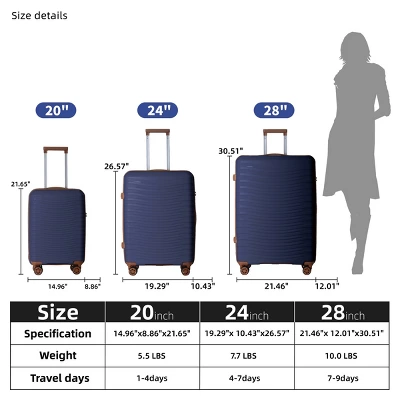 FURNIinspire Bag And Luggage Sets 3 Piece Textured Travel Luggage, Hard Suitcase Set With Wheels, Scratch-Resistant, Navy Blue, 21.46"*12.01"*30.51" 4 FURNIinspire Bag And Luggage Sets 3 Piece Textured Travel Luggage, Hard Suitcase Set With Wheels, Scratch-Resistant, Navy Blue, 21.46"*12.01"*30.51" - Image 2
