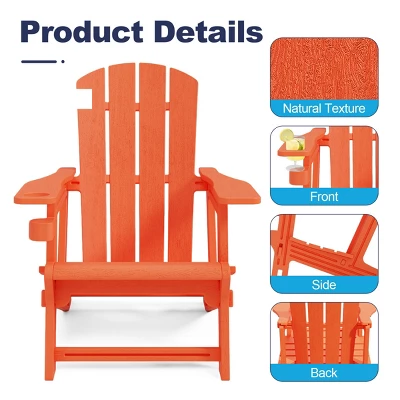 FURNIinspire Patio Accent Chairs Outdoor Folding Chairs Adirondack Chair, Portable Chair With Handles For Beach, Backyard, Orange, 31.4"*29.6"*36.4" 6 FURNIinspire Patio Accent Chairs Outdoor Folding Chairs Adirondack Chair, Portable Chair With Handles For Beach, Backyard, Orange, 31.4"*29.6"*36.4" - Image 4