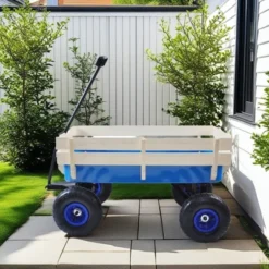 FURNIinspire Wheelbarrows And Lawn Carts Outdoor Wagon Pulling Air Tires Garden Cart, Lawn Cart With Pull Handle, Blue, 39“*19"*20" -Outdoor Kitchen & Living GUEST acfce321 4d46 4e7c 9ab1 d1582e2c9cca