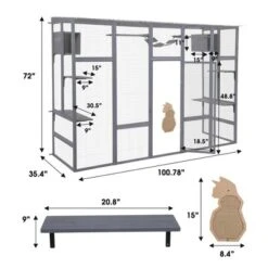FURNIinspire Pet Crates And Houses Cat Enclosure With Leaping Platforms, Feline Condos, Catwalk, Scratching Panel, Gray, 104.3"*35.4"*72.1" -Outdoor Kitchen & Living GUEST ad904447 cac5 4b80 9ed9 5447f81d70c4