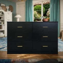 FURNIinspire Dressers 6 Drawer Dresser Storage Organizer For Bedroom, Nursery, Modern Clothes Closet Storage Cabinet, Black, 47.24"*15.55"*30.3" -Outdoor Kitchen & Living GUEST add1c1d3 f146 4e83 a17f 0c732f8abadd