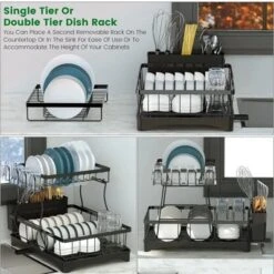 FURNIinspire Kitchen Racks 2 Tier Dish Rack Stainless Steel Dish Drying Rack Detachable Dish Drainers With Utensil Holder, Black, 16.6"*11.9"*13.3" -Outdoor Kitchen & Living GUEST af930942 c3c9 4c81 a77c ca962b93c4b4