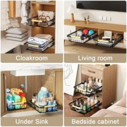 FURNIinspire Pull Out Cabinet Organizer Slide Out Drawer No Drill Pull Out Sliding Pull-Out Pantry Shelves Kitchen Bathroom, Black, -Outdoor Kitchen & Living GUEST afe57801 aca5 4bff 9c9d 91bbe877c37b