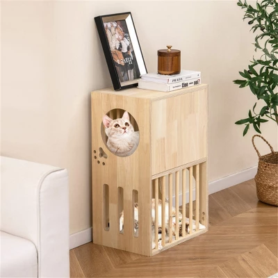 FURNIinspire Pet Tower Cat Tower Wooden 2 Tier Cat House Cat Condo, Pet Furniture Cat Litter Box With Cushion, Brown, 17"*11.5"*25.5" 7 FURNIinspire Pet Tower Cat Tower Wooden 2 Tier Cat House Cat Condo, Pet Furniture Cat Litter Box With Cushion, Brown, 17"*11.5"*25.5" - Image 5