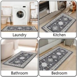 FURNIinspire Floor Mats 3 Piece Farmhouse Kitchen Rug Washable Area Rugs Non Skid Bohemian Mat For Hallway Entryway, Grey, 60"*20" -Outdoor Kitchen & Living GUEST b212121e 0236 46e7 a692 0fb475b3cf20