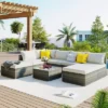 FURNIinspire Patio Seating Sets 8-Pieces Outdoor Wicker Patio Furniture Sets, Conversation Sofa Set, Single Sofa Combinable, Beige, 118“*118”*26“ -Outdoor Kitchen & Living GUEST b2139389 103f 4cdc a46b 4a61146332bf
