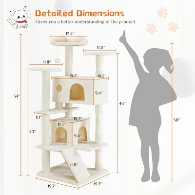 FURNIinspire Pet Tower Multi-Functional Cat Tree House Detachable Cat Climbing Frame, Pet Furniture Cat Accessories, Beige, 19.7"*19.7"*46" 4 FURNIinspire Pet Tower Multi-Functional Cat Tree House Detachable Cat Climbing Frame, Pet Furniture Cat Accessories, Beige, 19.7"*19.7"*46" - Image 2