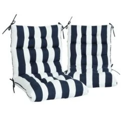 FURNIinspire Outdoor Seat Cushions Patio Chair Cushions Replacements, 2 Pcs Set High Back Seat Cushions, Blue Stripes, Multicolored, 45"*22"*4" -Outdoor Kitchen & Living GUEST b41f21f3 ee6d 4eba 9254 3661077e6b22