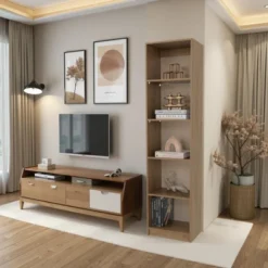 FURNIinspire Utility Storage Shelves 71.1inch Slim Shelving Unit Multifunctional 5 Tier Bookcase, Living Room Storage Shelf, Beige, 11.8"*17.8"*71.1" -Outdoor Kitchen & Living GUEST b52b70ef e103 4707 9835 c22034679070