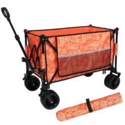 FURNIinspire Outdoor Serving Carts Colorful Heavy-Duty 480lbs Folding Wagon Cart With Bonus Picnic Mat All Terrain Wheels, Orange, 37.4"*23.03"*38.98" -Outdoor Kitchen & Living GUEST b5e9227a ffa6 46d6 95b3 0280c381f3ed