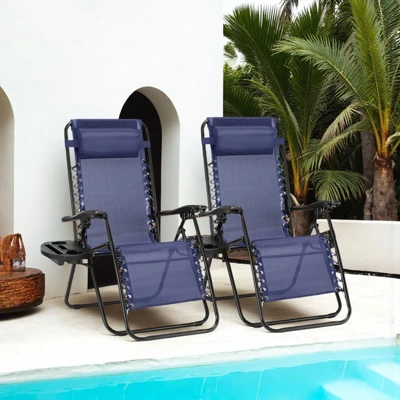 FURNIinspire Outdoor Portable Chairs Lounge Chairs Patio Folding Recliners For Pool Beach Garden With Pillow And Cup Holder, Blue, 62.8"*24.22"*43.3" 7 FURNIinspire Outdoor Portable Chairs Lounge Chairs Patio Folding Recliners For Pool Beach Garden With Pillow And Cup Holder, Blue, 62.8"*24.22"*43.3" - Image 5