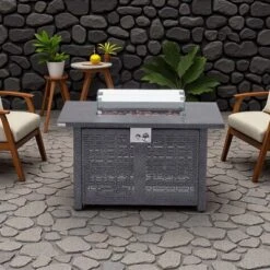 FURNIinspire Outdoor Fireplaces Backyard Rectangular Hollow Iron Stove With Glass Cover, Outdoor Heater, Patio Fire Pit, Gray, 24.8"*41.7"*24" -Outdoor Kitchen & Living GUEST b8168b9b bc03 4b29 bccc bd20e6e3ae71