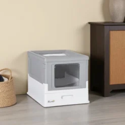 FURNIinspire Pet Training Pads And Potties Enclosed Cat Litter Box With Lid, Scoop, Drawer Type Tray, Portable Pet Toilet, Gray, 18.75"*14"*14.5" -Outdoor Kitchen & Living GUEST b8d29edc c6c8 4e56 b6e8 54a20ddb4d5d