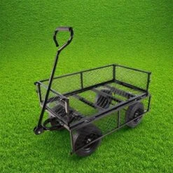 FURNIinspire Wheelbarrows And Lawn Carts Solid Wheels Tools Cart Wagon Cart, Metal Lawn Cart For Picnic, Shopping, Black, 37“*19"*45" -Outdoor Kitchen & Living GUEST b8efe977 47dd 4adb 91e2 0acba1341933