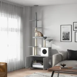 FURNIinspire Pet Tower Cat Playhouse Cat Tree Cat Tower With Litter Box Enclosure, Hammock, Scratching Posts, Platforms, Gray, 31.5"*18.9"*102.4" -Outdoor Kitchen & Living GUEST ba50e620 0682 449e abe8 888cfdefc762