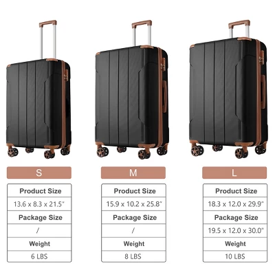 FURNIinspire Bag And Luggage Sets Luggage Sets 3 Piece, Hard Shell Suitcase Set, Lightweight Carry On Luggage With Wheels, Black, 12"*18.3"*29.9" 4 FURNIinspire Bag And Luggage Sets Luggage Sets 3 Piece, Hard Shell Suitcase Set, Lightweight Carry On Luggage With Wheels, Black, 12"*18.3"*29.9" - Image 2