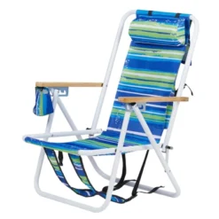 FURNIinspire Outdoor Portable Chair 4 Position Reclining With Cup Holder For Outdoor Relaxation, Blue Green Stripes, 23"*21.7"*31.5" -Outdoor Kitchen & Living GUEST bb72c145 8738 4be8 96f0 1f6aaa171bc8