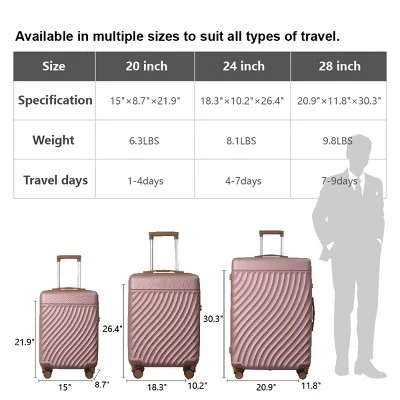 FURNIinspire Bag And Luggage Sets 3 Piece Rolling Luggage Travel Suitcase Set, Lightweight Durable Suitcases With Wheels, Pink, 21.06"*11.81"*30.31" 4 FURNIinspire Bag And Luggage Sets 3 Piece Rolling Luggage Travel Suitcase Set, Lightweight Durable Suitcases With Wheels, Pink, 21.06"*11.81"*30.31" - Image 2