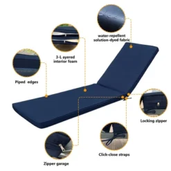FURNIinspire Outdoor Seat Cushions Patio Lounge Chair Cushion Replacement, Outdoor Chair Cushion, Removable Cover, Dark Blue, 74.4"*22.05"*2.76" -Outdoor Kitchen & Living GUEST bccb4f46 40ed 4f92 95c5 b626696d3142
