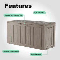 FURNIinspire Deck Boxes 75 Gallon Waterproof Resin Deck Box, Outdoor Storage Container Storage Bin, All Weather Use, Light Brown, 18“*46”*23“ -Outdoor Kitchen & Living GUEST bd460c68 6a9d 4170 9a8c 6a9263d49957