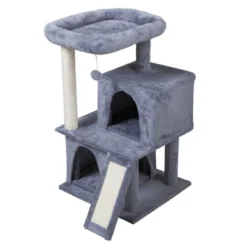 FURNIinspire Pet Tower Double Layer Cat Tree With Cat House And Ladder Light, Modern Cat Furniture, Gray, 19.70"*17.70"*34.00" -Outdoor Kitchen & Living GUEST bdec020f 1eae 4192 a4da c0c91e9f130c