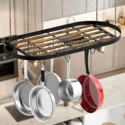 FURNIinspire Kitchen Rack 33" Oval Cookware Hanging Pot Rack Ceiling Mount Organizer 12 Hooks Pots Pans Storage Kitchen, Black, 33.54"*17.36"*1.56" -Outdoor Kitchen & Living GUEST bf86eab6 8c7d 421e 8eba 585b6f3f35e7