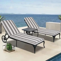 FURNIinspire Outdoor Seat Cushions 2pcs Outdoor Cushion Set Replacement, Gray And White Stripes Seat Cushion, Multicolored, 74.4"*22.05"*2.8" -Outdoor Kitchen & Living GUEST c160efaf c36a 45fe 9d96 4fe71a0252ad