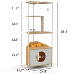 FURNIinspire Pet Tower Corner Cat Tower, Cat Tree Pet Furniture With Scratching Post, Feeding Station, Climbing Platforms, Brown, 15.7"*24.8"*58.4" -Outdoor Kitchen & Living GUEST c1cbb406 b785 4237 b717 8a6236ca846a