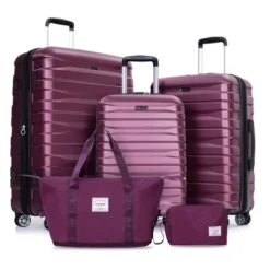 FURNIinspire Bag And Luggage Sets 5 Piece Expandable Hard Shell Suitcase Set Rolling Travel Luggage For Family, Dark Purple, 20.28"*11.42"*30.31" -Outdoor Kitchen & Living GUEST c2268690 58d5 4b4b 8995 4f70a11fc942