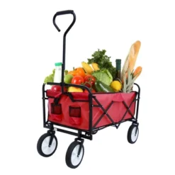 FURNIinspire Wheelbarrows And Lawn Carts Multi-Purpose Outdoor Utility Cart, Foldable Wagon With Metal Frame And Handle, Red, 41“*21"*47" -Outdoor Kitchen & Living GUEST c2bf226f f4b6 497a b95a 803d7bc83452