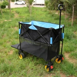 Furniinspire Wheelbarrows And Lawn Carts Big Large Capacity Folding Cart, Extra Long Extender Wagon Cart, Black And Blue, 53“*20"*51" -Outdoor Kitchen & Living GUEST c358d843 36a8 44b5 8ce7 440b0bc645f1