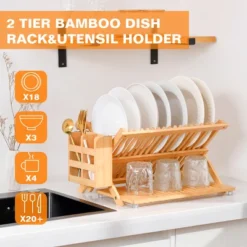 FURNIinspire Kitchen Racks 3 Tier Bamboo Dish Rack, Foldable Wood Dish Drying Rack Kitchen Organizer With Utensil Holder, Brown, 16.1"*9.8"*9.6" 8 FURNIinspire Kitchen Racks 3 Tier Bamboo Dish Rack, Foldable Wood Dish Drying Rack Kitchen Organizer With Utensil Holder, Brown, 16.1"*9.8"*9.6" -Outdoor Kitchen & Living GUEST c366f464 430c 40cf 8918 c3e22f4b052a