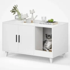 FURNIinspire Pet Crates And Houses, Multi-Functional Cat Cabinet, Comfortable Cat Space With Entrances, For Home, White, 33.5"*18.5"*19.9" -Outdoor Kitchen & Living GUEST c48c7f44 d130 44a5 8b91 ba65a6dbf997