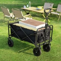FURNIinspire Wheelbarrows And Lawn Carts Collapsible Folding Wagon Car, Heavy Duty Utility Wagon With All-Terrain Wheels, Black, 18.5"*29.5"*35" -Outdoor Kitchen & Living GUEST c49ac5c0 e735 4ce8 8cdd dabba039aff6