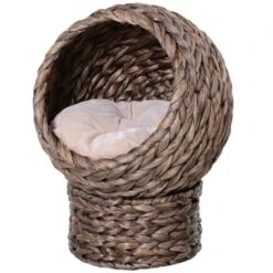 FURNIinspire Handwoven Elevated Cat Bed With Cushion & Stand,Egg Chair Shape Cat Basket Kitty House For Indoor,16.5"*13"*20.5" -Outdoor Kitchen & Living GUEST c4af06e3 2429 429a aa82 03236a4afbc6