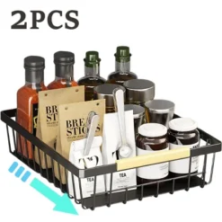 FURNIinspire Pull Out Cabinet Organizer Slide Out Drawer No Drill Pull Out Sliding Pull-Out Pantry Shelves Kitchen Bathroom, Black, -Outdoor Kitchen & Living GUEST c4bb4f19 d31d 4952 8da4 1e4809aa7f4d