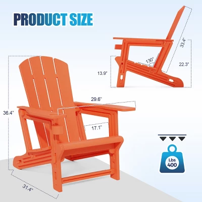 FURNIinspire Patio Accent Chairs Outdoor Folding Chairs Adirondack Chair, Portable Chair With Handles For Beach, Backyard, Orange, 31.4"*29.6"*36.4" 4 FURNIinspire Patio Accent Chairs Outdoor Folding Chairs Adirondack Chair, Portable Chair With Handles For Beach, Backyard, Orange, 31.4"*29.6"*36.4" - Image 2