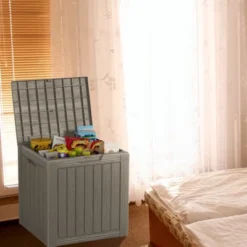 FURNIinspire Deck Boxes, Portable Storage Box With Waterproof Function For Patio Furniture, Garden Tools, All Weather Use, Brown, 22.09"*17.09"*20.87" -Outdoor Kitchen & Living GUEST c569bcd8 889b 49e2 9d5f be63005c978c