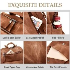 FURNIinspire Backpacks Waterproof PU Leather Shoulder Bag Adjustable Straps With Multiple Pockets And Spacious Storage, Brown, 12"*6"*11" -Outdoor Kitchen & Living GUEST c6731d14 9b3c 4dc6 b1c1 5fe005ed51e7