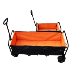 FURNIinspire Wheelbarrows And Lawn Carts Large Capacity Folding Cart, Lawn Cart For Picnic, Shopping, Black And Orange, 53“*21"*41" -Outdoor Kitchen & Living GUEST c6f878e6 1be1 4830 a51a 842d51c86172