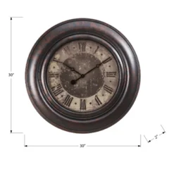 FURNIinspire Wall Clocks 30inch Modern Round Wall Clock Decorative Living Room Vintage Wall Decor For Bedroom, Metal Frame, Brown, 30"*30"*2" -Outdoor Kitchen & Living GUEST c8b0fb92 bfe4 49e9 b437 935965bf4772