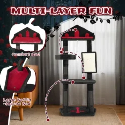 FURNIinspire Pet Tower 50 Inch Gothic Corner Cat Tree Cat Tower Stand With Perch, Scratching Post, Extra Wide Base, Black, 23.4"*23.01"*50" -Outdoor Kitchen & Living GUEST c8b1ded3 e012 4e15 b704 37331e93e610