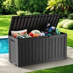 FURNIinspire Deck Boxes 75 Gallon Waterproof Resin Deck Box, Outdoor And Indoor Storage Container Storage Bin, All Weather Use, Black, 18“*46”*23“ -Outdoor Kitchen & Living GUEST c97de69a e134 47eb 9951 29a46bf657de