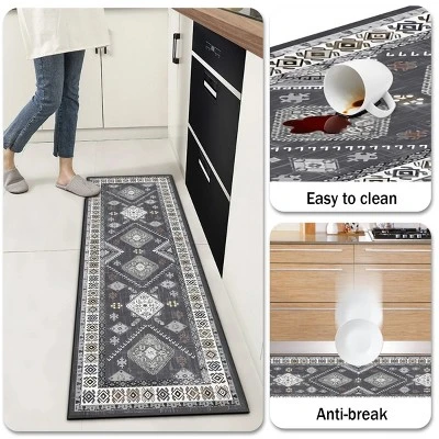 FURNIinspire Floor Mats 4 Piece Farmhouse Kitchen Rug Washable Area Rugs Non Skid Bohemian Mat For Hallway Entryway, Grey, 60"*20" 6 FURNIinspire Floor Mats 4 Piece Farmhouse Kitchen Rug Washable Area Rugs Non Skid Bohemian Mat For Hallway Entryway, Grey, 60"*20" - Image 4