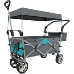 FURNIinspire Outdoor Serving Carts Push Pull Utility Folding Wagon With Removable Canopy For Camping Beach Outdoor, Gray, 50"*20.47"*43.3" -Outdoor Kitchen & Living GUEST ccc23ffa 8b82 4b62 9cbb 38220dd45ea0