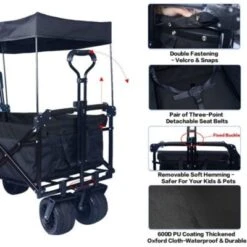 FURNIinspire Outdoor Serving Carts Collapsible Wagon 140L Wagons Carts Foldable With Removable Canopy Folding Wagon Cart, Black, 35.4"*19.7"*44.5" -Outdoor Kitchen & Living GUEST cd239261 d869 4095 88d1 34ac57e2a2d3