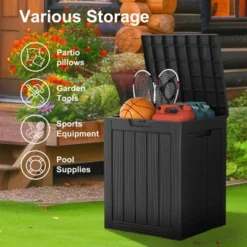 FURNIinspire Deck Boxes 28 Gallon Resin Deck Box, Waterproof Patio Outdoor Storage Bin Storage Box, All Weather Use, Ideal For Storage, Black -Outdoor Kitchen & Living GUEST cd736280 c2a2 4f0c 89ad 69df017f1abd