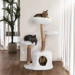 FURNIinspire Pet Tower Modern Cat Tree, Natural Branch Cat Tower, Luxury Cat Condo, Indoor Cat Furniture, Kitten Cat Gift, White, 34"*17.72"*41.73" -Outdoor Kitchen & Living GUEST ce6eafad c91b 4f64 a263 669980f40315