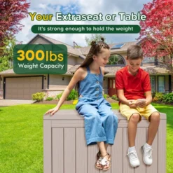 FURNIinspire Deck Boxes 45 Gallon Deck Box, Outdoor Waterproof Storage Bin, Storage Deck Box, All Weather Use, Light Brown, 17“*31”*22“ -Outdoor Kitchen & Living GUEST ce813219 8664 4cf3 b971 3701ce403e63